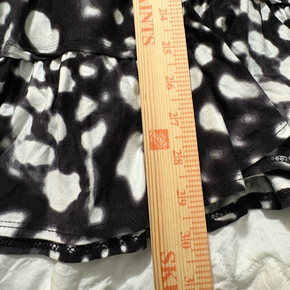 Black and White Full Tiered Circle Midi Skirt. Very Soft Rayon, Elastic Pull On - Picture 5 of 7